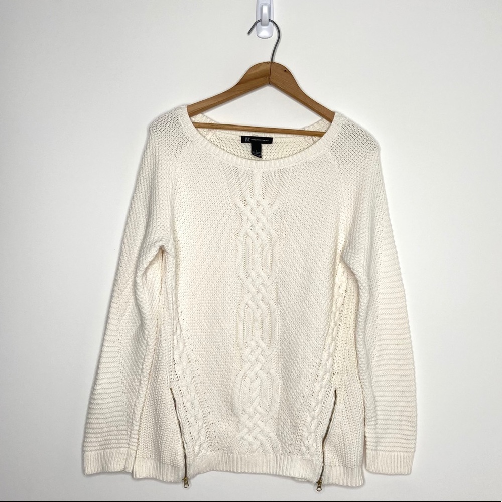 INC Ivory Cable Knit Sweater w/ Zipper Detail